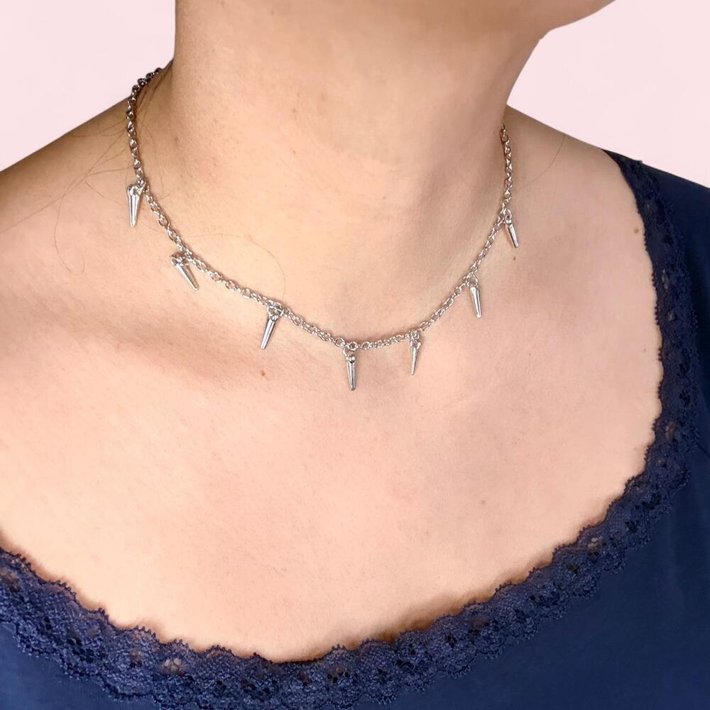 Silver spike choker necklace punk emo goth alt mall goth